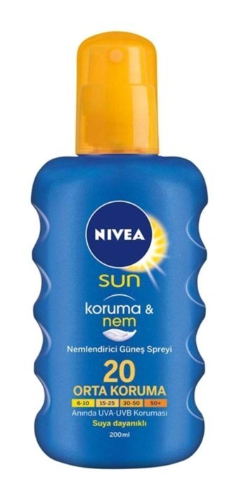 Nivea Sun 20 Faktör Tüm Ciltler İçin Nemlendirici Suya Dayanıklı Yüz ve Vücut Güneş Kremi 200 ml