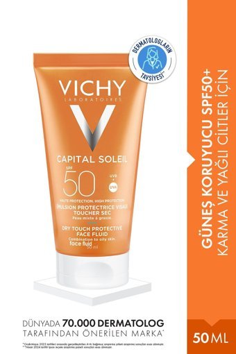Vichy Capital Soleil 50 Faktör Tüm Ciltler İçin Nemlendirici Suya Dayanıklı Yüz Güneş Kremi 50 ml