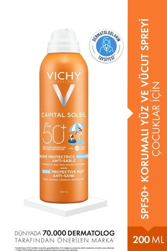 Vichy Ideal Soleil Anti-Sand Mist 50 Faktör Tüm Ciltler İçin Nemlendirici Suya Dayanıklı Yüz ve Vücut Güneş Kremi 200 ml
