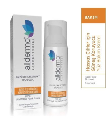 Alldermo 50 Faktör Hassas Ciltler İçin Nemlendirici Suya Dayanıklı Yüz Güneş Kremi 50 ml