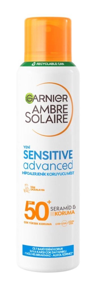 Garnier Ambre Solaire Sensitive Advanced 50 Faktör Tüm Ciltler İçin Nemlendirici Suya Dayanıklı Yüz Güneş Kremi 150 ml