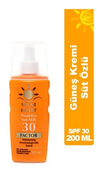 Solar Expert Expert Proaktive 30 Faktör Tüm Ciltler İçin Nemlendirici Suya Dayanıklı Yüz ve Vücut Güneş Kremi 200 ml