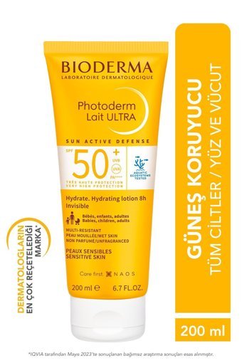Bioderma Photoderm Lait Ultra 50 Faktör İçin Leke Karşıtı Nemlendirici Yaşlanma Karşıtı Suya Dayanıklı Yüz ve Vücut Güneş Kremi 200 ml