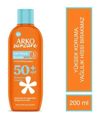 Arko 50 Faktör İçin Nemlendirici Suya Dayanıklı Yüz ve Vücut Güneş Losyonu 200 ml