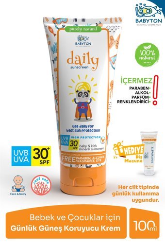 Babyton 30 Faktör Tüm Ciltler İçin Nemlendirici Suya Dayanıklı Yüz Güneş Kremi 100 ml