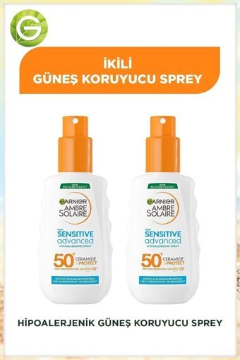 Garnier Ambre Solaire Sensitive Advanced 50 Faktör İçin Nemlendirici Suya Dayanıklı Yüz ve Vücut Güneş Kremi 2x150 ml