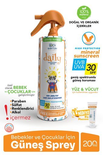 Babyton Renkli 30 Faktör İçin Nemlendirici Suya Dayanıklı Yüz Güneş Kremi 200 ml