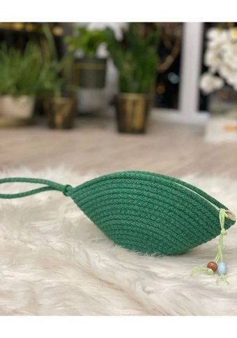 Sistaful El Örgüsü Hasır Kadın El Çantası Yeşil