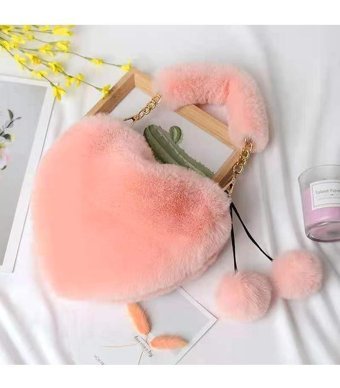 Jzcat Peluş Kalp Şeklinde Kadın El Çantası Pembe