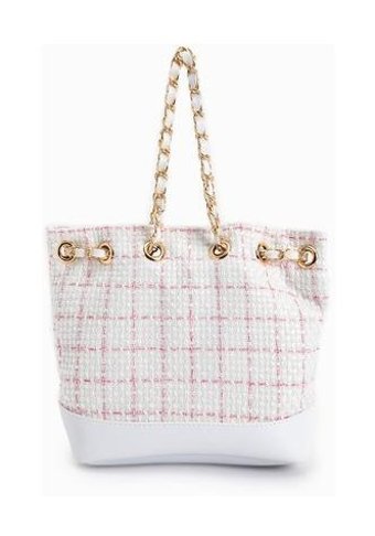 Koton Bucket Zincir Detaylı Tüvit Kumaş Desenli Kadın El Çantası Pembe 4Sak30084Aa