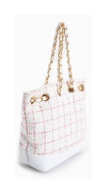 Koton Bucket Zincir Detaylı Tüvit Kumaş Desenli Kadın El Çantası Pembe 4Sak30084Aa
