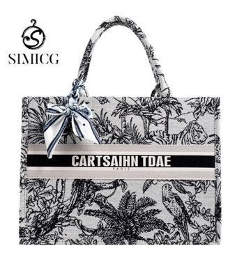 Simicg Yağlı Boya Stil Tote Kadın El Çantası Siyah Ve Beyaz