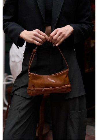 Gülşah Çaptı Bag Rugan Baget Kadın El Çantası Taba