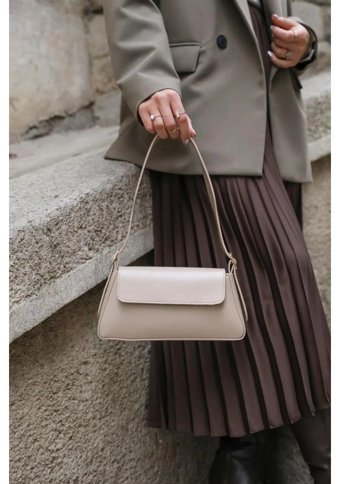 Gülşah Çaptı Bag Sade Tasarım Kapaklı Kol Kadın El Çantası Bej