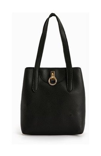 Koton Tote Suni Deri Çift Saplı Kadın El Çantası Siyah 4Sak30048Aa 4Sak30048Aa999
