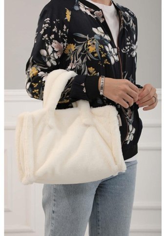 Ayşe Tasarım Mini Peluş Kadın El Çantası Gri