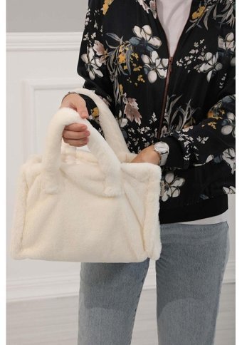 Ayşe Tasarım Mini Peluş Kadın El Çantası Gri