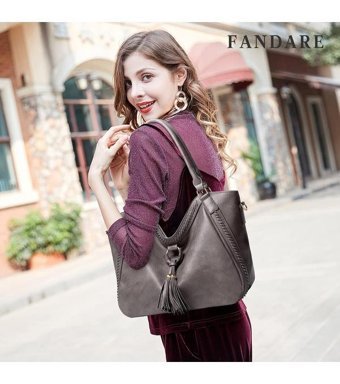 Aromee Moda Dokuma Su Geçirmez Püsküllü Kadın El Çantası Gri