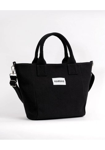 Gülşah Çaptı Bag Kanvas Kumaş Kadın El Çantası Siyah