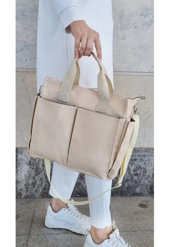 Gülşah Çaptı Bag Çok Bölmeli Geniş Hacimli Kadın El Çantası Krem