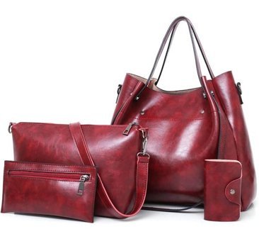 Aromee Retro Kova Tote 4 Parça Set Kadın El Çantası Kırmızı Şarap