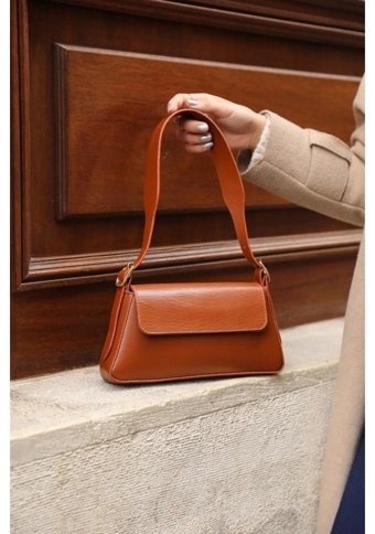 Gülşah Çaptı Bag Sade Tasarım Kapaklı Kol Kadın El Çantası Taba