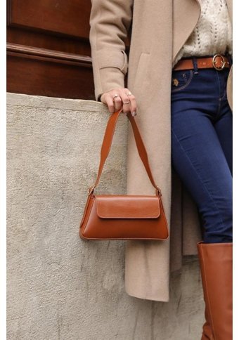 Gülşah Çaptı Bag Sade Tasarım Kapaklı Kol Kadın El Çantası Taba