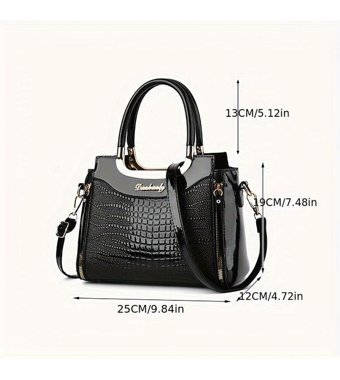 Tcherchi Trendy Timsah Desenli Tote Kadın El Çantası Siyah