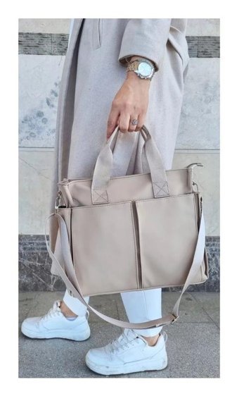 Gülşah Çaptı Bag Çok Bölmeli Geniş Hacimli Kadın El Çantası Bej