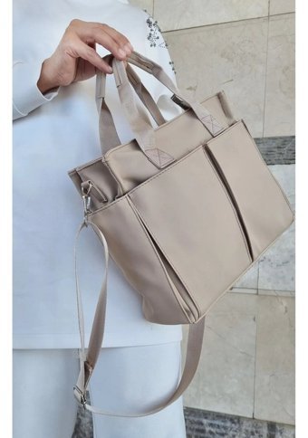 Gülşah Çaptı Bag Çok Bölmeli Geniş Hacimli Kadın El Çantası Bej
