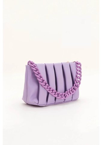 Gülşah Çaptı Bag Zincir Askılı & Pileli Model Kadın El Çantası Lila
