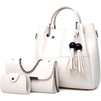 Aromee Moda 3 Parçalı Set Kova Kadın El Çantası Beyaz