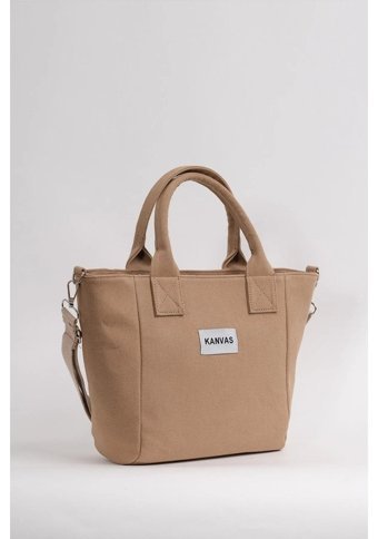 Gülşah Çaptı Bag Kanvas Kumaş Kadın El Çantası Siyah Bej