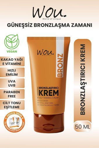 Wou E Vitamini - Kakao Simli Vücut - Yüz İçin Güneşsiz Bronzlaştırıcı Krem 50 ml