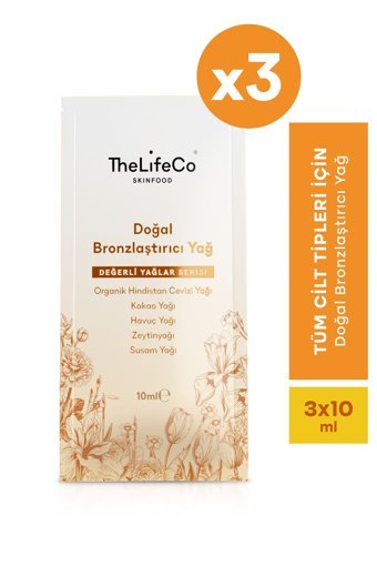 Thelifeco Organik Hindistan Cevizi - Kakao- Havuç-Zeytin- Susam Hızlı Vücut İçin Bronzlaştırıcı Yağ 3 x 10 ml