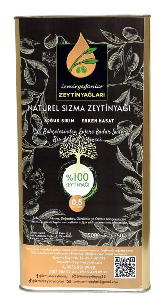 İzmir Zeytinyağları Soğuk Sıkım Soğuk Sıkım Teneke Sızma Zeytinyağı 5 lt