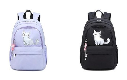 Generic Kedi Baskı Genç İçin Rahat Sevimli Su Geçirmez Siyah Kadın Sırt Çantası
