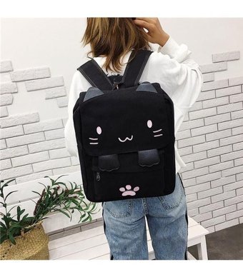 Sones Kedi Şekli Eğlence Moda Kanvas Çift Siyah Erkek Sırt Çantası