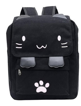 Sones Kedi Şekli Eğlence Moda Kanvas Çift Siyah Erkek Sırt Çantası