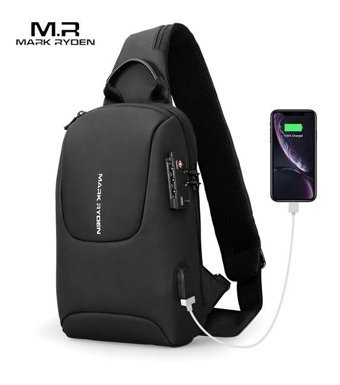 Mark Ryden Usb Şarjlı Hırzlığa Karşı Çapraz Siyah Erkek Sırt Çantası
