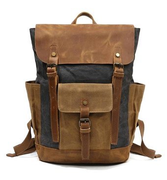 Arion Yz3132 Retro Tarzı Kanvas Ve Deri Koyu Gri Erkek Sırt Çantası