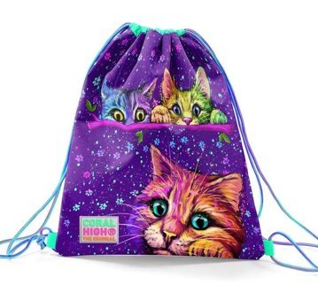 Coral High Kids Mor Pembe Kedi Desenli İpli Büzgülü 22432 Kadın Sırt Çantası