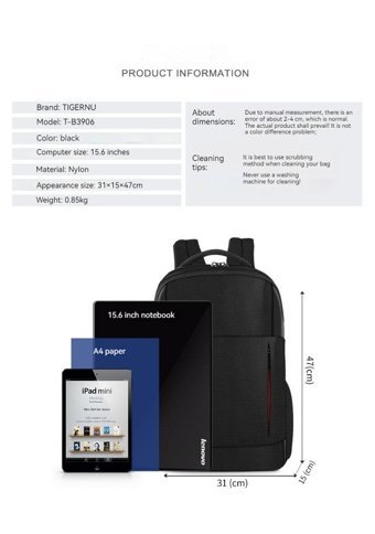 Tigernu Tb3906 Usb Günlük Siyah Erkek Sırt Çantası