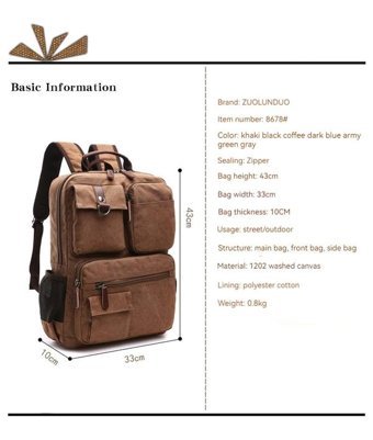 Zuolunduo Moda Günlük Haki Erkek Sırt Çantası