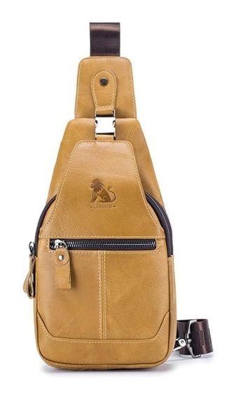Laoshızı Hakiki Deri Crossbody Sarı Erkek Sırt Çantası