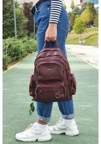 Duomino Bordo 14" Yıkama Yumuşak Deri By Nemo Group Bordo Kadın Sırt Çantası