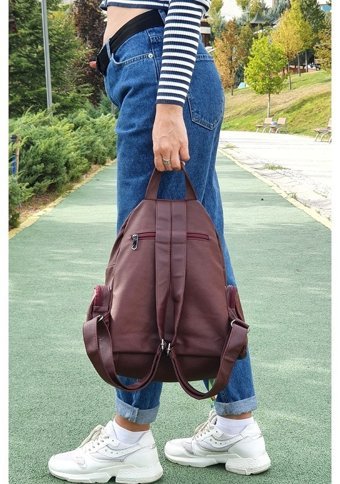 Duomino Bordo 14" Yıkama Yumuşak Deri By Nemo Group Bordo Kadın Sırt Çantası