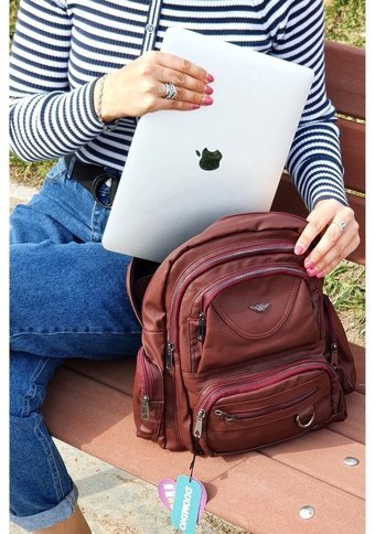 Duomino Bordo 14" Yıkama Yumuşak Deri By Nemo Group Bordo Kadın Sırt Çantası