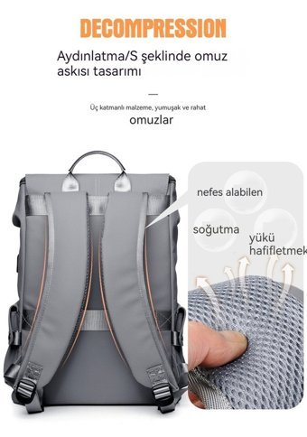 Oloey Büyük Kapasiteli Seyahat Eğlence Gri Erkek Sırt Çantası
