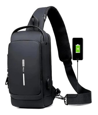 Newish Polo Uziko Çapraz Body Bag Usb Çıkışlı Siyah Erkek Sırt Çantası